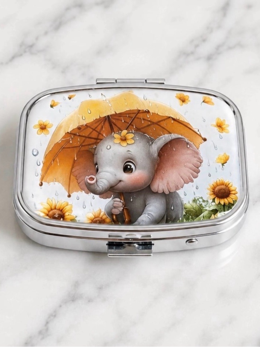 Baby Elephant Compact Mirror Pill Box/Travel Jewelry Box For Your Purse